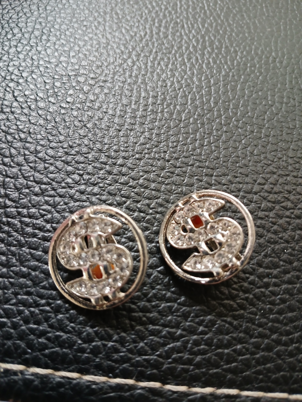 Silver-Tone Crystal Dollar Sign Earrings